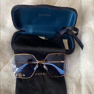 Gucci Gold and Blue Sunglasses with Geometric Design